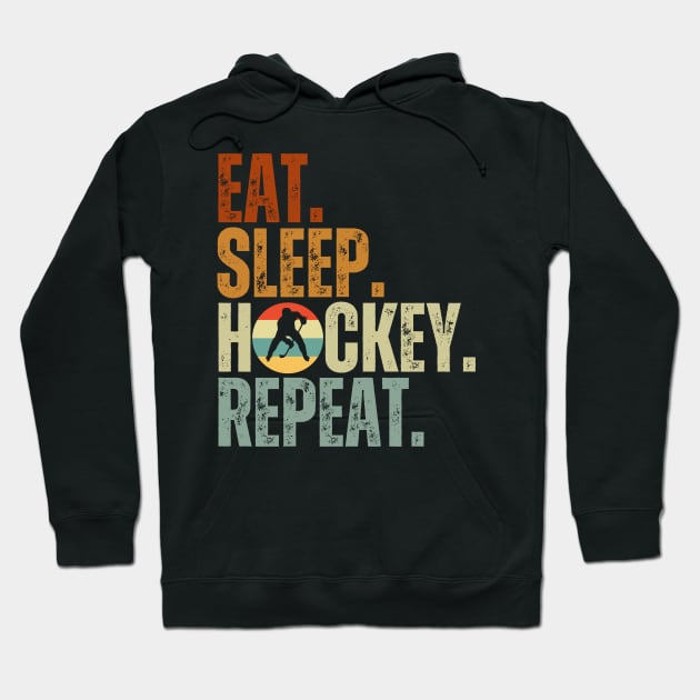 Eat Sleep Hockey Repeat Kids Adult Ice Hockey Retro Vintage Hoodie by Just Me Store